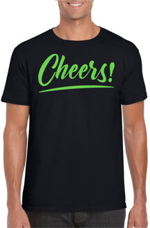 Verkleed T-shirt voor heren - cheers - zwart - groene glitter - carnaval L