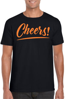 Verkleed T-shirt voor heren - cheers - zwart - oranje glitter - carnaval XL