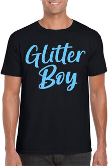 Verkleed T-shirt voor heren - glitter boy - zwart - blauw glitter - carnaval M