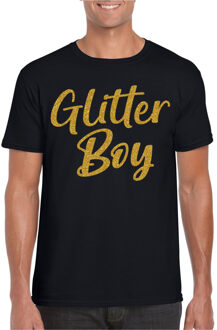 Verkleed T-shirt voor heren - glitter boy - zwart - goud glitter - carnaval M