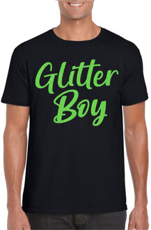 Verkleed T-shirt voor heren - glitter boy - zwart - groen glitter - carnaval XL