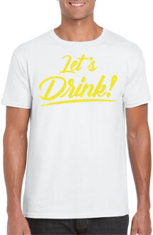 Verkleed T-shirt voor heren - lets drink - wit - geel glitters - glamour S