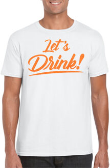 Verkleed T-shirt voor heren - lets drink - wit - oranje glitters - glamour M