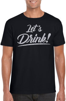 Verkleed T-shirt voor heren - lets drink - zwart - zilver glitters - glamour M