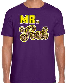 verkleed t-shirt voor heren - Mr. Fout met giraffe print - paars/geel -carnaval S