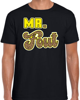 verkleed t-shirt voor heren - Mr. Fout met giraffe print - zwart/geel - carnaval M