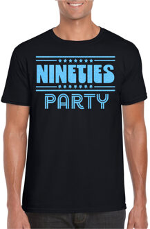Verkleed T-shirt voor heren - nineties party - zwart - blauw glitter - themafeest S