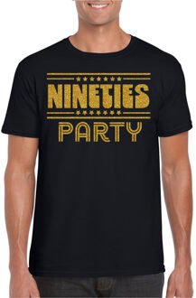 Verkleed T-shirt voor heren - nineties party - zwart - goud glitter - themafeest XL