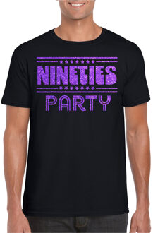 Verkleed T-shirt voor heren - nineties party - zwart - paars glitter - themafeest S