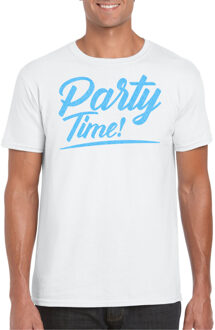 Verkleed T-shirt voor heren - party time - wit - blauw glitter - carnaval S