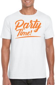 Verkleed T-shirt voor heren - party time - wit - oranje glitter - carnaval L
