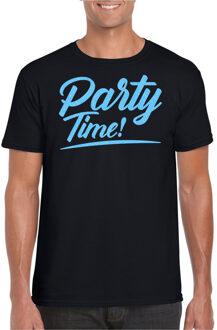 Verkleed T-shirt voor heren - party time - zwart - blauw glitter - carnaval S