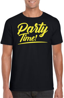 Verkleed T-shirt voor heren - party time - zwart - geel glitter - carnaval XL
