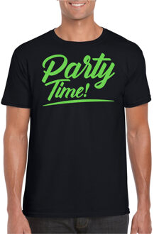 Verkleed T-shirt voor heren - party time - zwart - groen glitter - carnaval S