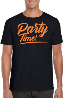 Verkleed T-shirt voor heren - party time - zwart - oranje glitter - carnaval XL