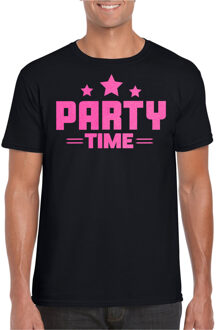 Verkleed T-shirt voor heren - party time - zwart - roze glitter - carnaval L