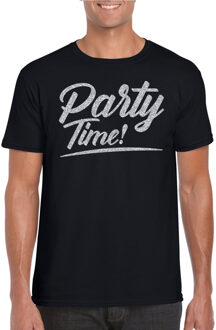 Verkleed T-shirt voor heren - party time - zwart - zilver glitter - carnaval L