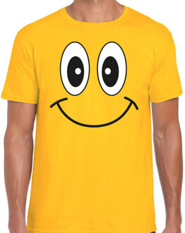 Verkleed T-shirt voor heren - Smile - geel - carnaval - feestkleding L