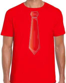 Verkleed t-shirt voor heren - stropdas rood - rood - carnaval - foute party S