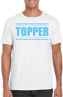 Verkleed T-shirt voor heren - topper - wit - blauwe glitters - feestkleding S