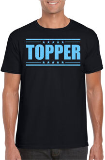 Verkleed T-shirt voor heren - topper - zwart - blauwe glitters - feestkleding 2XL