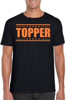 Verkleed T-shirt voor heren - topper - zwart - oranje glitters - feestkleding XL