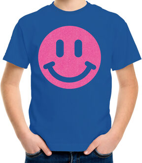 Verkleed T-shirt voor jongens - smiley - blauw - carnaval - feestkleding kind XL (158-164)
