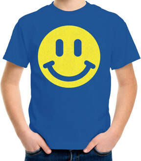 Verkleed T-shirt voor jongens - smiley - blauw - carnaval - feestkleding kind XL (158-164)