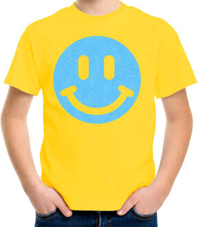 Verkleed T-shirt voor jongens - smiley - geel - carnaval - feestkleding kind L (146-152)