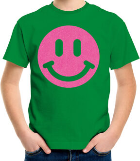 Verkleed T-shirt voor jongens - smiley - groen - carnaval - feestkleding kind XL (158-164)