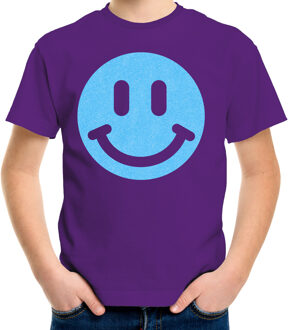 Verkleed T-shirt voor jongens - smiley - paars - carnaval - feestkleding kind L (146-152)