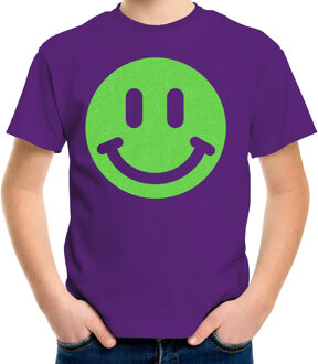 Verkleed T-shirt voor jongens - smiley - paars - carnaval - feestkleding kind XL (158-164)
