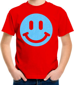 Verkleed T-shirt voor jongens - smiley - rood - carnaval - feestkleding kind L (146-152)