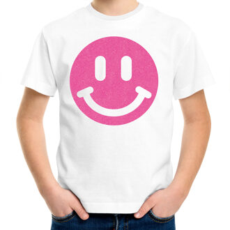 Verkleed T-shirt voor jongens - smiley - wit - carnaval - feestkleding kind L (146-152)