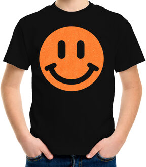 Verkleed T-shirt voor jongens - smiley - zwart - carnaval - feestkleding kind L (146-152)