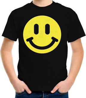 Verkleed T-shirt voor jongens - smiley - zwart - carnaval - feestkleding kind XL (158-164)