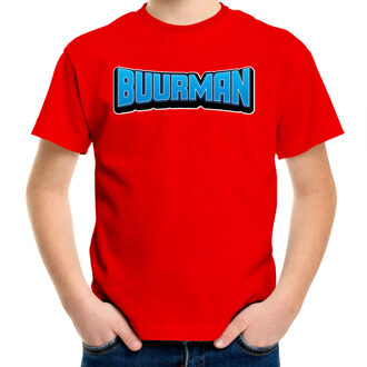 Verkleed t-shirt voor kinderen - buurman - rood - carnaval/feestkleding S (110-116)