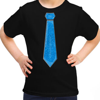 Verkleed t-shirt voor kinderen - glitter stropdas - zwart - meisje - carnaval XL (164-176)