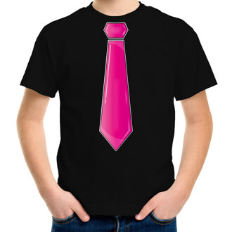 Verkleed t-shirt voor kinderen - stropdas - zwart - jongen - carnaval/themafeest M (116-134)