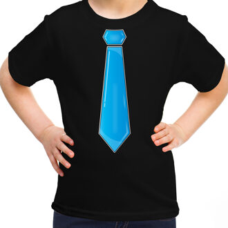 Verkleed t-shirt voor kinderen - stropdas - zwart - meisje- carnaval/themafeest L (140-152)
