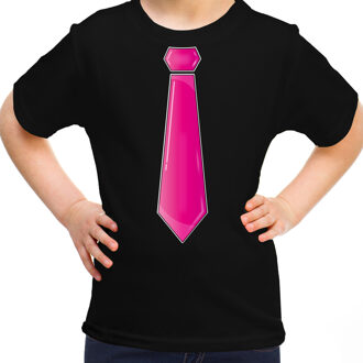 Verkleed t-shirt voor kinderen - stropdas - zwart - meisje- carnaval/themafeest L (140-152)