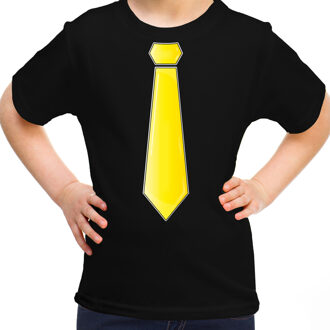Verkleed t-shirt voor kinderen - stropdas - zwart - meisje - carnaval/themafeest L (140-152)