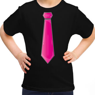 Verkleed t-shirt voor kinderen - stropdas - zwart - meisje- carnaval/themafeest XS (104-110)