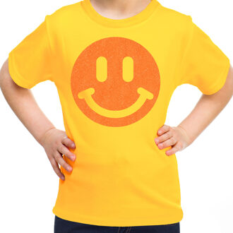 Verkleed T-shirt voor meisjes - smiley - geel - carnaval - feestkleding kind L (146-152)
