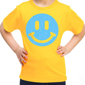 Verkleed T-shirt voor meisjes - smiley - geel - carnaval - feestkleding kind S (122-128)