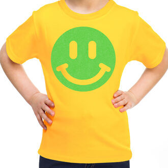 Verkleed T-shirt voor meisjes - smiley - geel - carnaval - feestkleding kind S (122-128)
