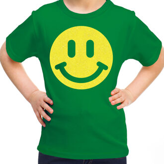 Verkleed T-shirt voor meisjes - smiley - groen - carnaval - feestkleding kind S (122-128)
