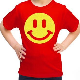 Verkleed T-shirt voor meisjes - smiley - rood - carnaval - feestkleding kind M (134-140)