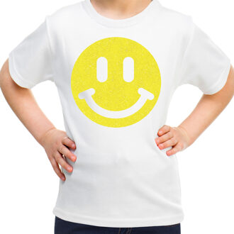 Verkleed T-shirt voor meisjes - smiley - wit - carnaval - feestkleding kind S (122-128)