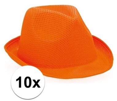 Verkleed trilby hoedje - 10x - oranje - polyester - volwassenen - Carnaval feest hoed